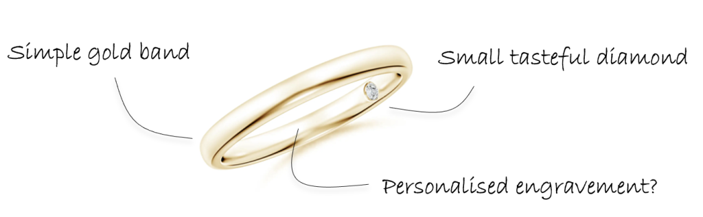 Simple gold band with diamond and engravement