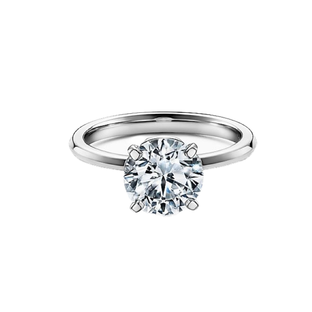 Den runde solitaire diamantring har en enkelt diamant sat med enten 4 eller 6 grapper. 